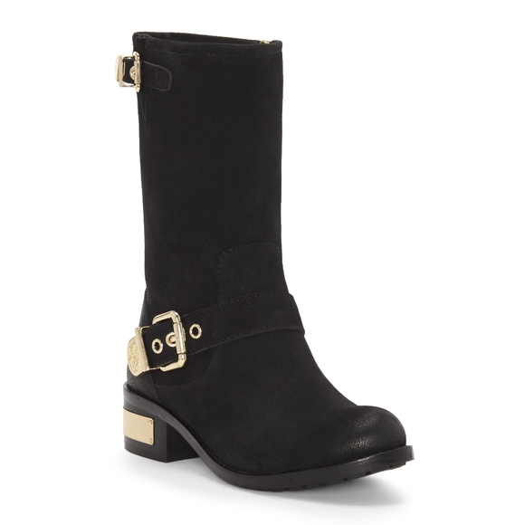 Vince Camuto • Trendy Chic Black Gold Leather Mid Calf...